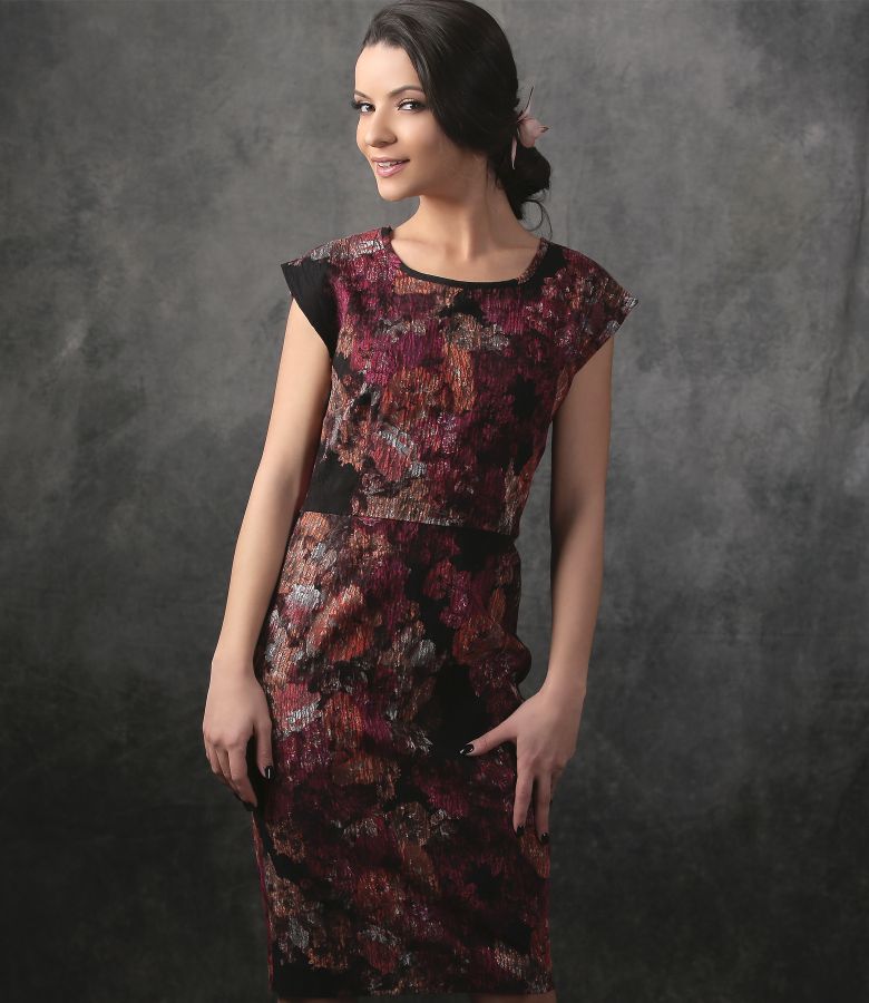 Elegant brocade dress with floral print