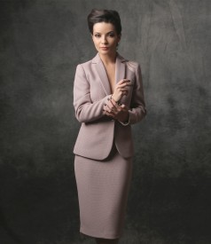 Office women suit with jacket and textured fabric skirt