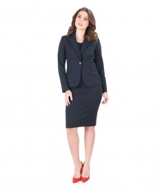 Women office suit with jacket and fabric skirt with stripes