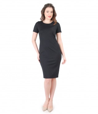 Thick elastic jersey midi dress with stripes and crystals