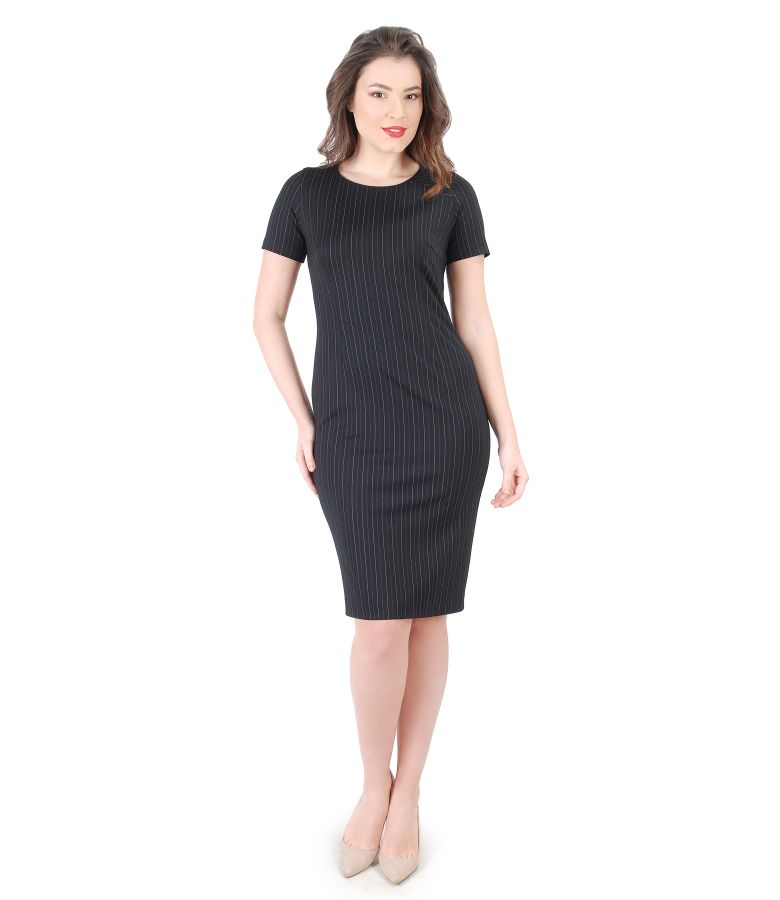 Thick elastic jersey midi dress with stripes