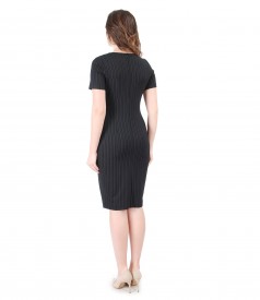 Thick elastic jersey midi dress with stripes