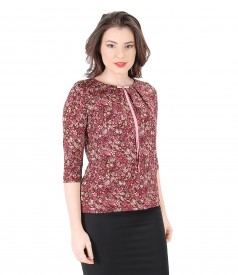 Elastic jersey blouse with bow on decolletage