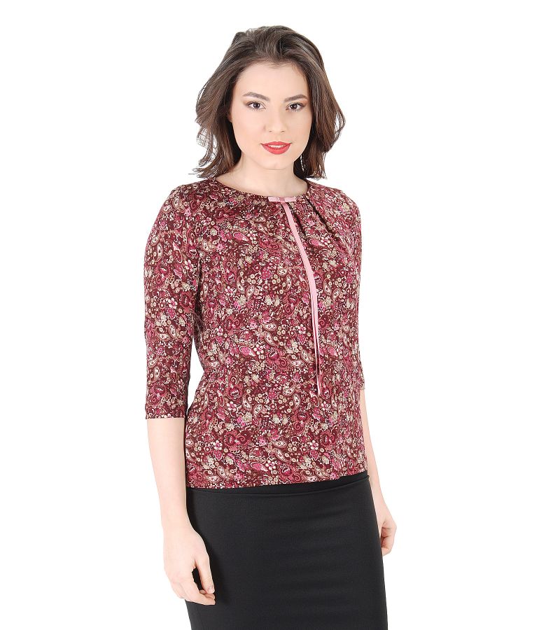 Elastic jersey blouse with bow on decolletage