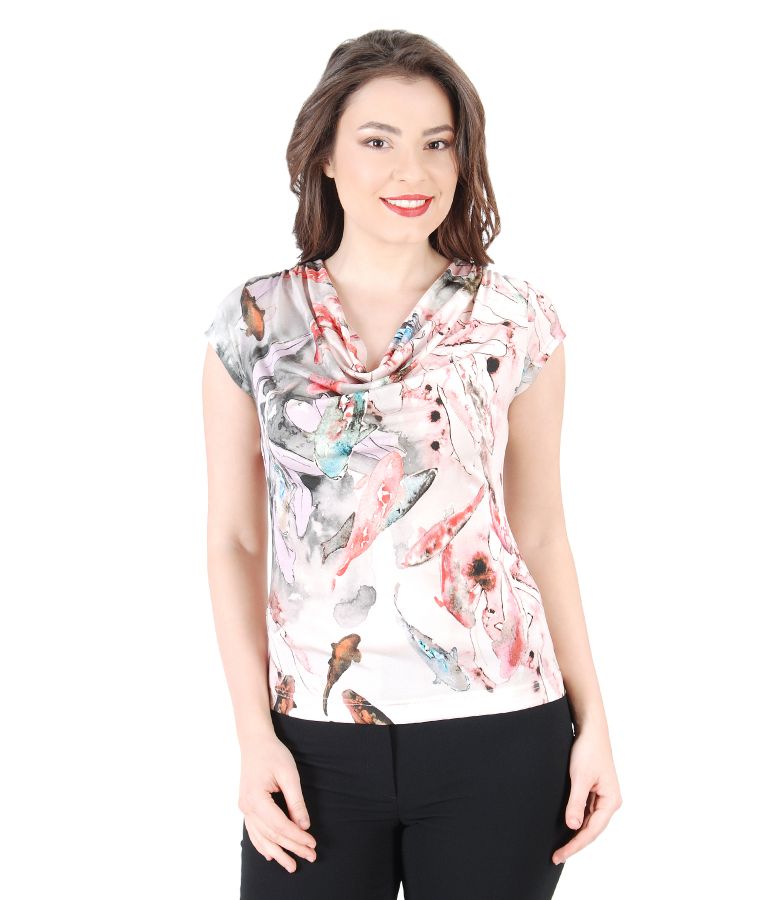 Elastic jersey blouse with folds