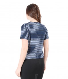 Thick elastic jersey blouse with stripes