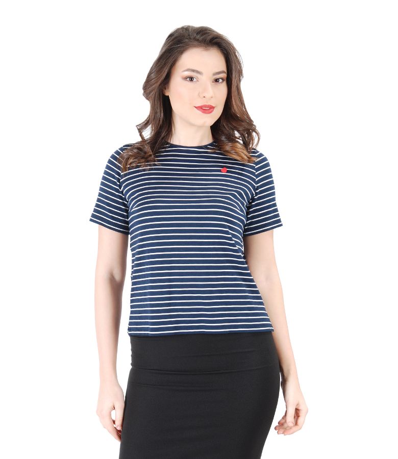 Thick elastic jersey blouse with stripes