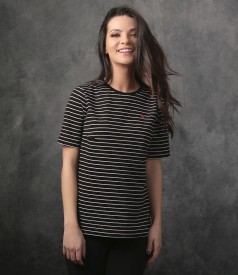 Thick elastic jersey blouse with stripes