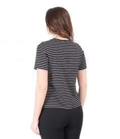 Thick elastic jersey blouse with stripes