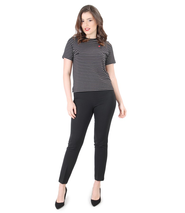 Elastic jersey blouse with stripes and ankle pants
