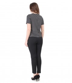 Elastic jersey blouse with stripes and ankle pants