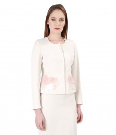 Cream jacket with crystals accessory brooch