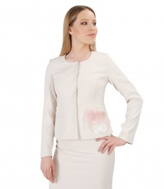 Cream jacket with crystals accessory brooch