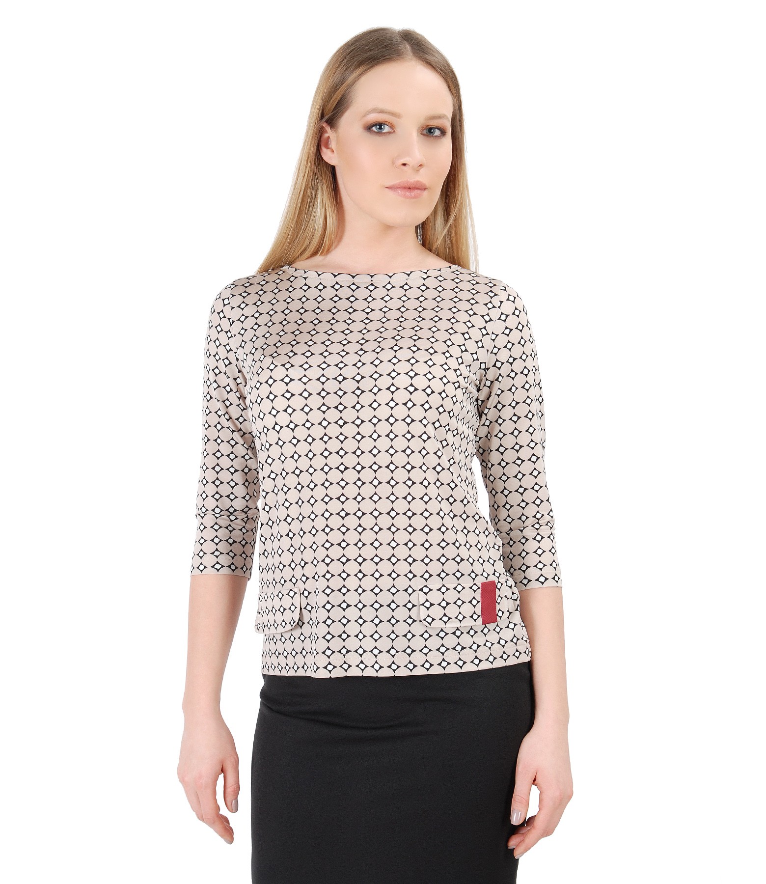 Elegant blouse made of jersey printed with stripes beige - YOKKO