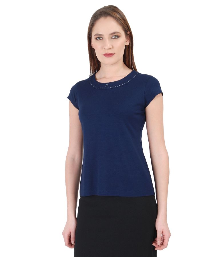 Elastic jersey tshirt with trim on decolletage dark blue YOKKO