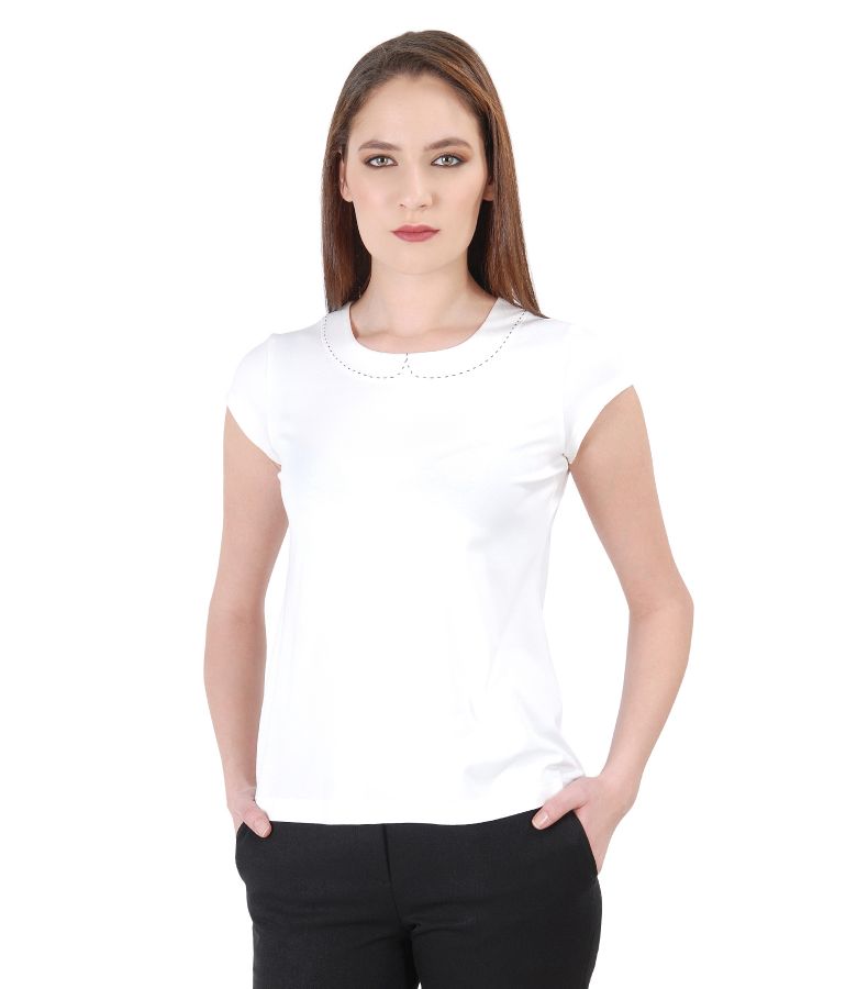 Elastic jersey t-shirt with trim on decolletage