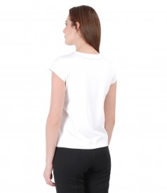 Elastic jersey t-shirt with trim on decolletage