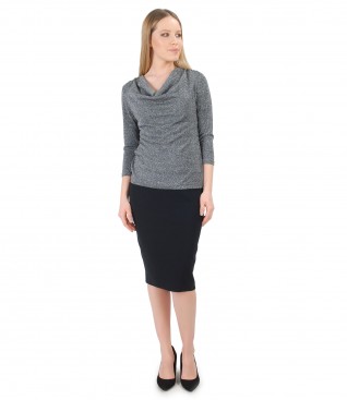 Uni jersey blouse with folds and tapered skirt