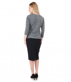 Uni jersey blouse with folds and tapered skirt