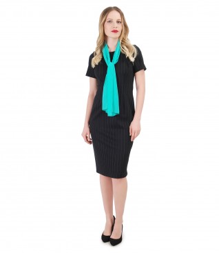 Office dress with stripes and uni veil scarf