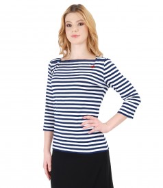 Elastic jersey blouse embellished with crystals trim