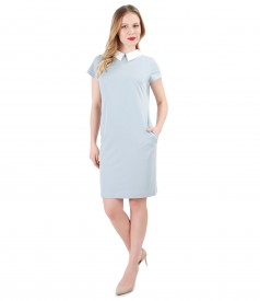 Elastic knitwear dress with collar and pockets