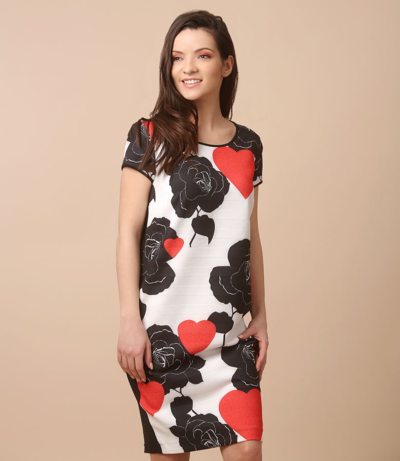 Casual dress with front printed with flowers