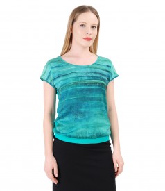 Elastic jersey blouse printed with stripes