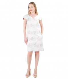 Cotton brocade dress with pearl trim