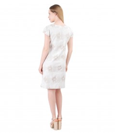 Cotton brocade dress with pearl trim