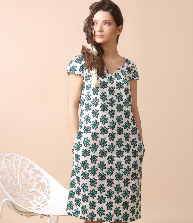 Textured cotton dress with floral print