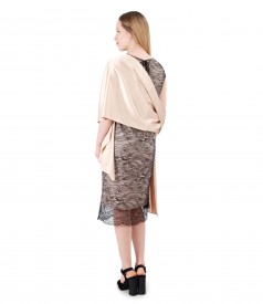 Lace dress with uni satin shawl