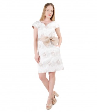 Brocade cotton dress with removable bow