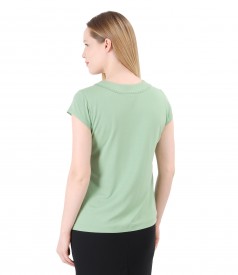 Elastic jersey t-shirt with trim on decolletage