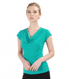 Elastic jersey blouse with folds