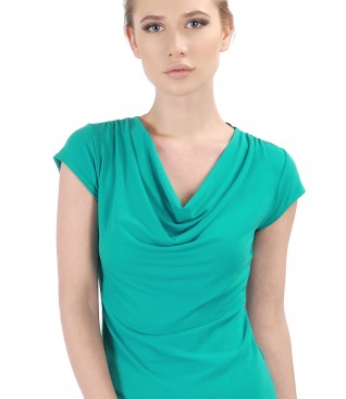 Elastic jersey blouse with folds