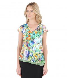 Elastic jersey blouse with frill waist