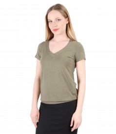 Elastic jersey blouse with V decolletage