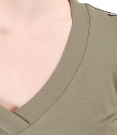 Elastic jersey blouse with V decolletage