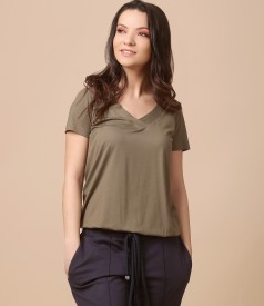 Elastic jersey blouse with V decolletage