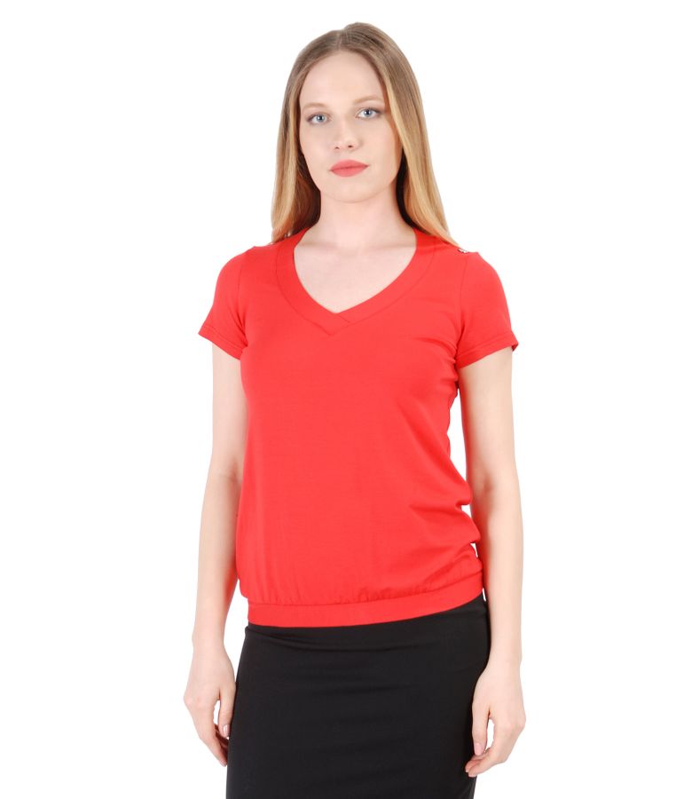 Elastic jersey blouse with V decolletage