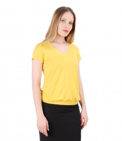 Elastic jersey blouse with V decolletage