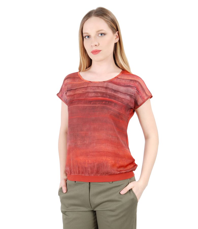 Elastic jersey blouse printed with stripes