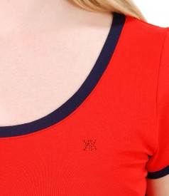 Elastic jersey t-shirt with trim