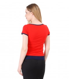 Elastic jersey t-shirt with trim