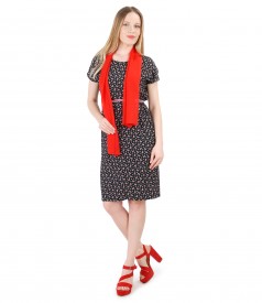 Printed viscose dress with uni veil scarf