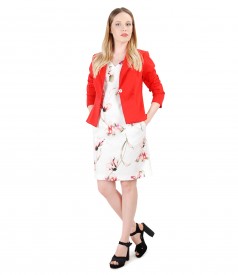 Dress with floral print and textured cotton jacket