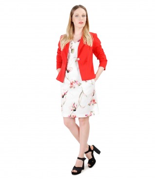 Dress with floral print and textured cotton jacket