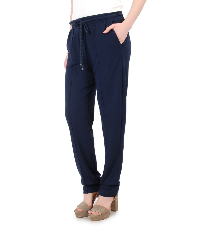 Wide pants with elastic waist with crystals dark blue - YOKKO