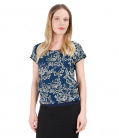 Blouse with front made of printed silk